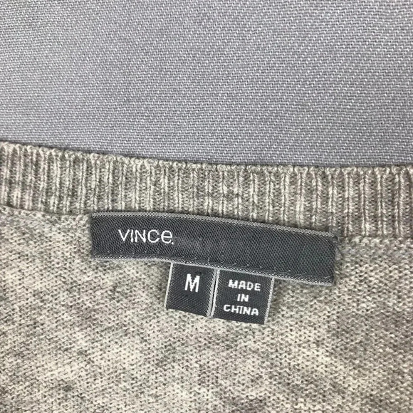 Vince WOOL CASHMERE Sweater Womens Size Medium Colorblock Gray Beige Bateau Neck - Picture 3 of 11